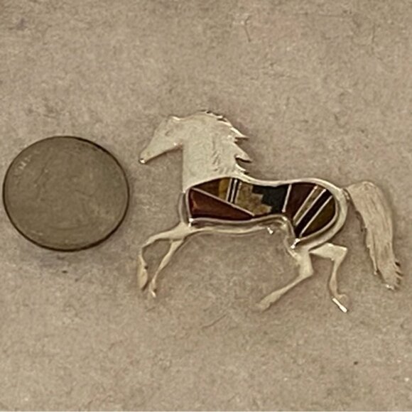 P. BECENTI CALVIN BEGAY NAVAJO BROOCH STERLING SILVER MULTI STONE INLAY HORSE - Picture 6 of 15